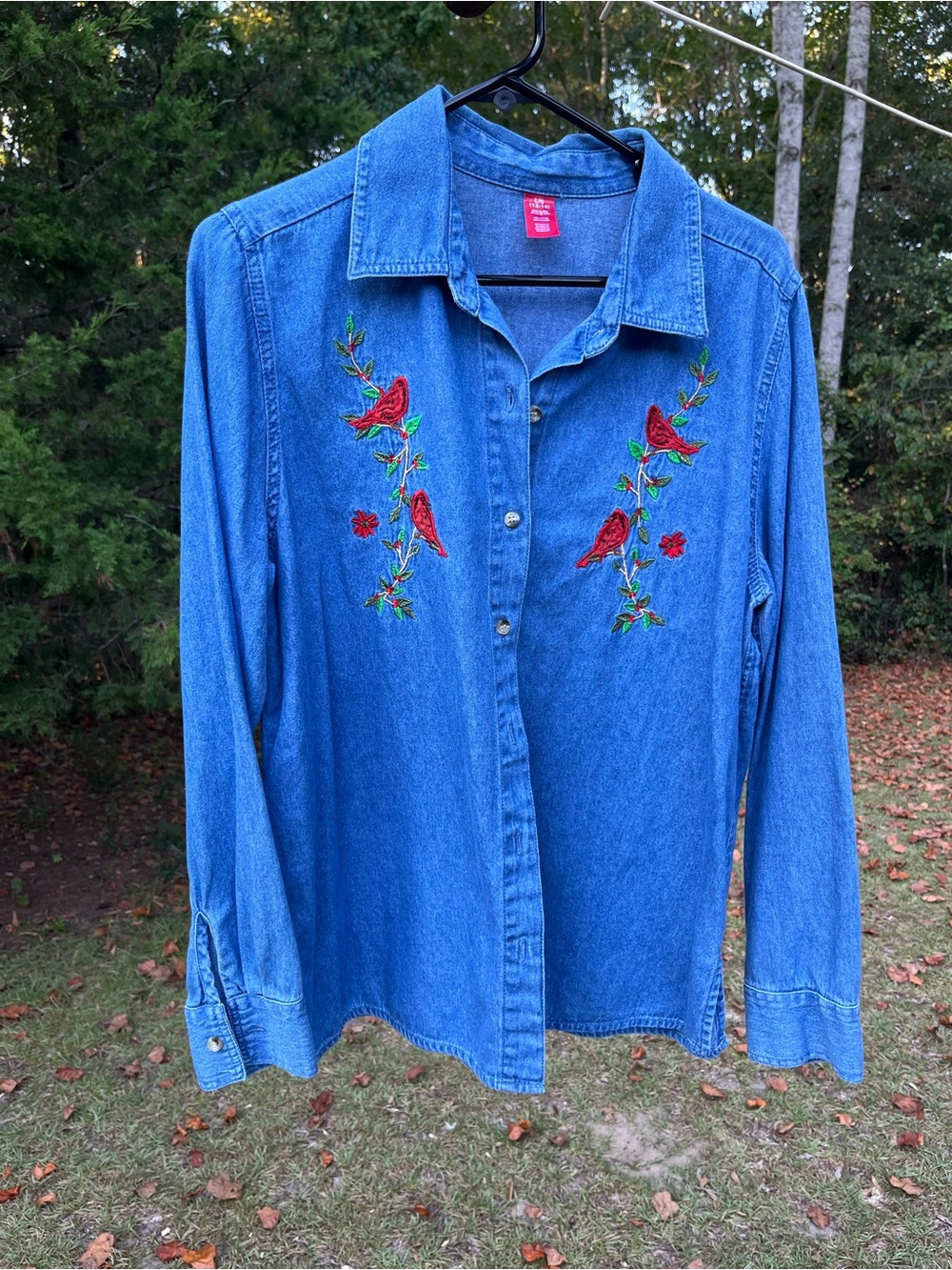 Women’s Cardinal Embroidered Denim Shirt